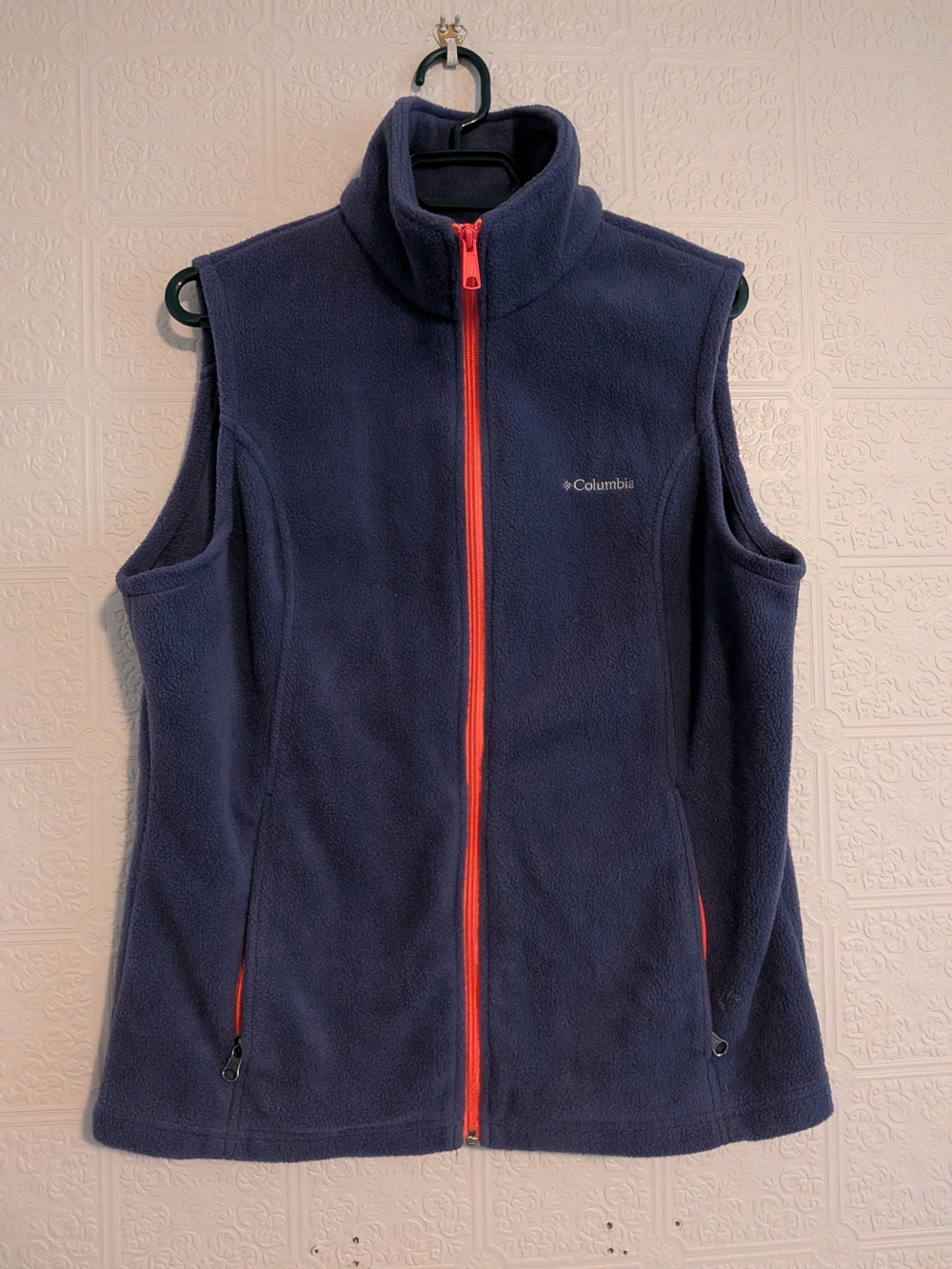 Columbia Women's Navy/Purple Fleece Vest with Coral Trim